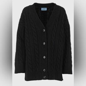 Prada women black virgin wool cashmere blend oversized cardigan NWT